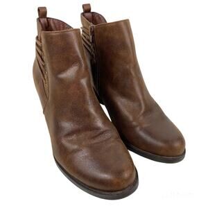 Baretraps Raewyn Boots Zip Up Strap Ankle Booties Brown Womens 8M Faux Leather